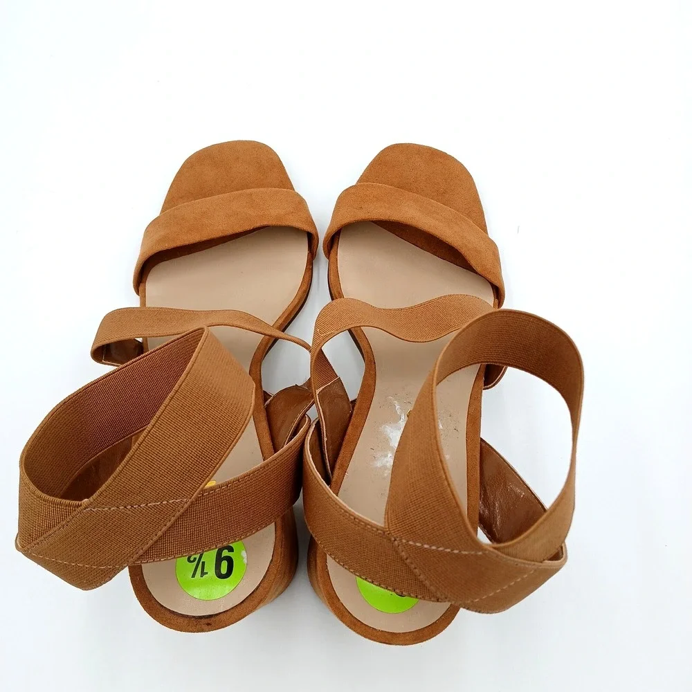Unisa Dahna Block Heel Women's Sandals Brown Faux‎ Suede Elastic Size 9.5 M